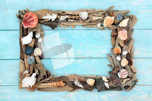 Image of Driftwood and Seashell Abstract Background Border