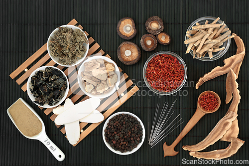 Image of Acupuncture Needles with Chinese Plant Based Herbs and Spice