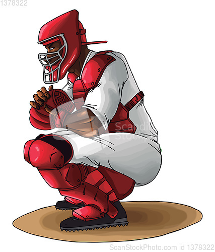 Image of Baseball catcher ready to catch the ball, illustration, vector o