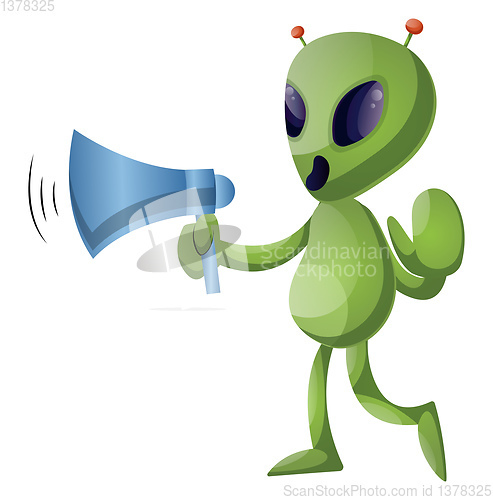 Image of Alien with megaphone, illustration, vector on white background.
