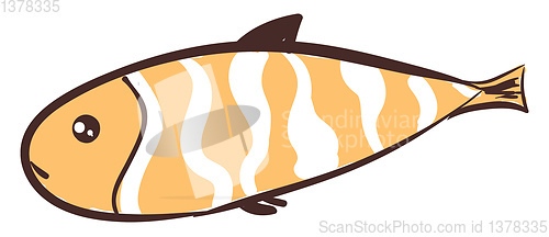 Image of Long fish with brown and white color, curvy design, black fin, v
