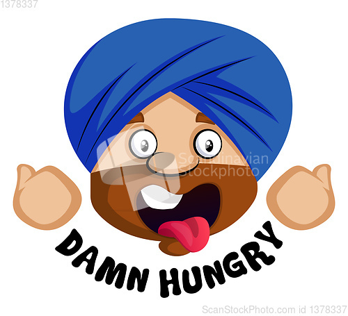 Image of Muslim human emoji feeling hungy, illustration, vector on white 