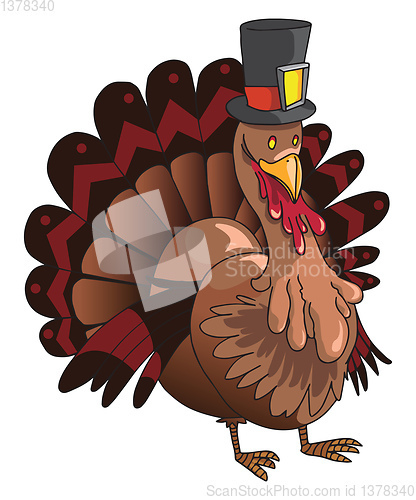 Image of Brown turkey with a hat, illustration, vector on white backgroun