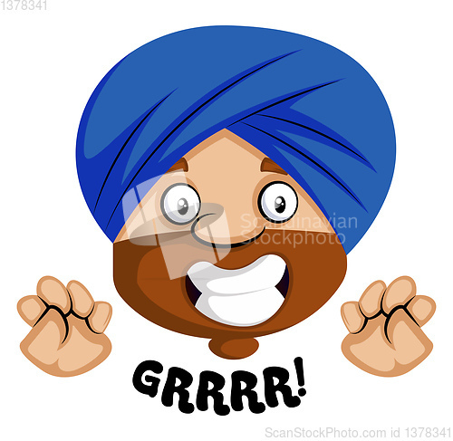 Image of Muslim human emoji is angry, illustration, vector on white backg