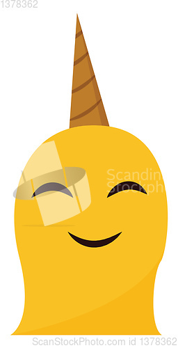 Image of Clipart of a smiling one-horned unicorn monster, vector or color