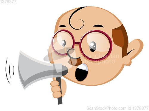 Image of Funny human emoji holding a megaphone, illustration, vector on w