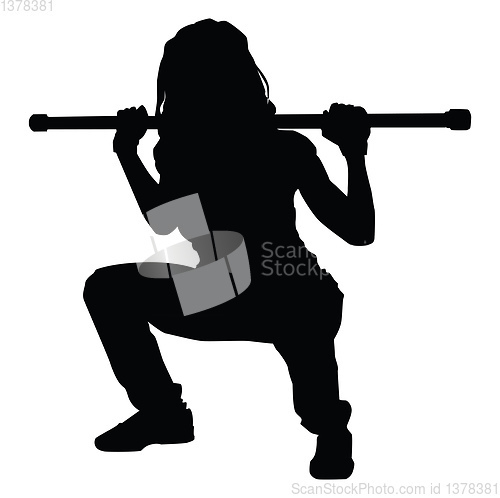 Image of Silhouette of a woman doing squats, illustration, vector on whit