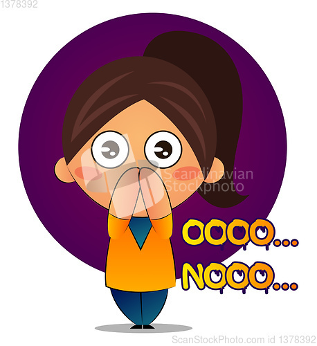 Image of Girl with brown ponytail says oooo nooo, illustration, vector on