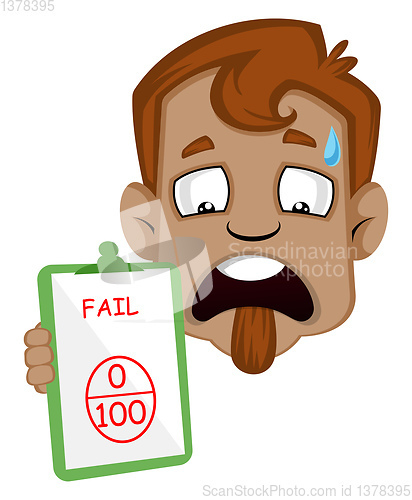 Image of Sad human emoji with a fail score, illustration, vector on white
