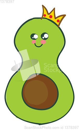 Image of Image of angry avocado with crown, vector or color illustration.