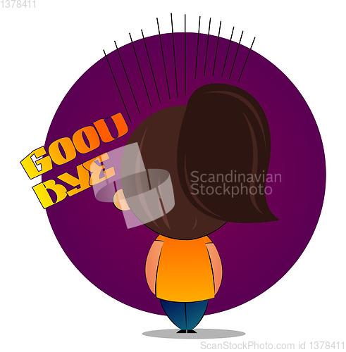 Image of Girl with brown ponytail says goodbye, illustration, vector on w