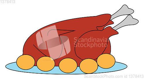Image of Fried chicken with eggs, vector or color illustration.