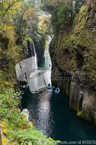 Image of Yellow leaves in Takachiho Gorge of Japan