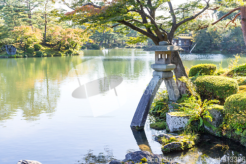 Image of Japanese garden and stone lantern