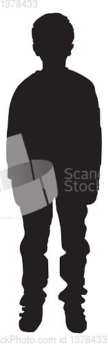 Image of Silhouette of standing boy, illustration, vector on white backgr