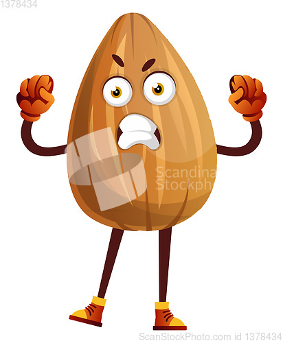 Image of Very angry looking brown almond, illustration, vector on white b
