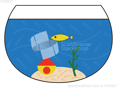 Image of Image of aquarium with little fish, vector or color illustration