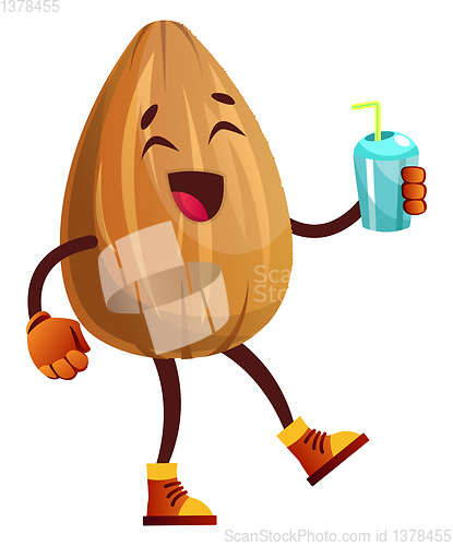 Image of Almond drinking soda from blue cup, illustration, vector on whit