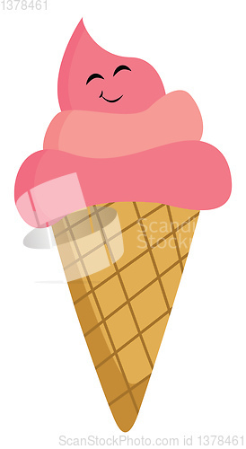 Image of A strawberry ice cream cone, vector or color illustration.