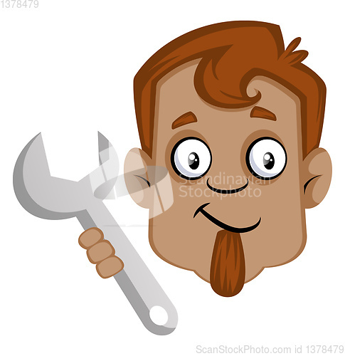Image of Human emoji holding a tool, illustration, vector on white backgr