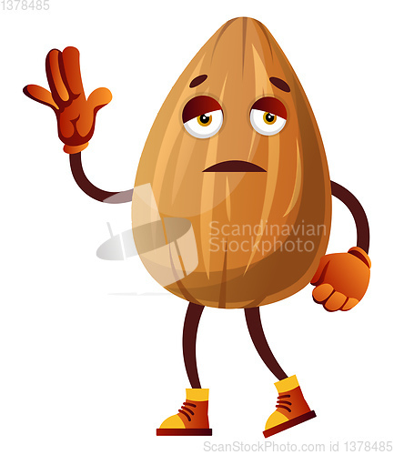 Image of Almond looks like he is very tired, illustration, vector on whit