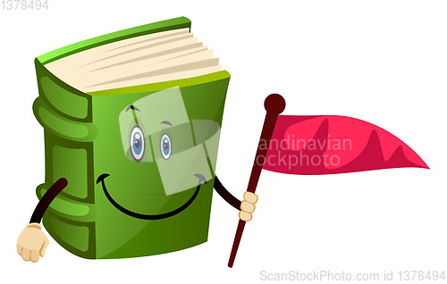 Image of Green book holding a flag, illustration, vector on white backgro