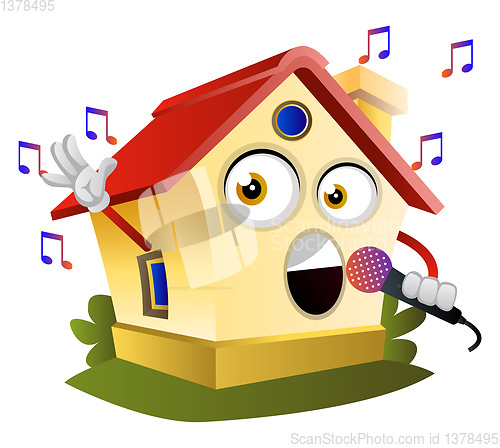 Image of House is singing on the microphone, illustration, vector on whit