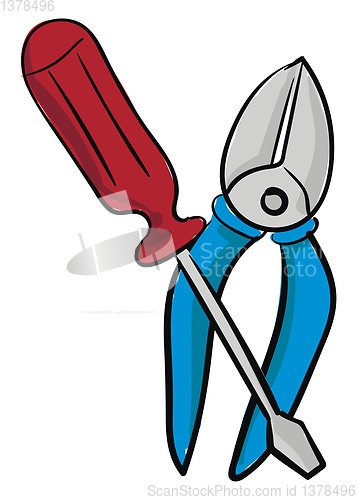 Image of Red screwdriver and blue pliers illustration vector on white bac