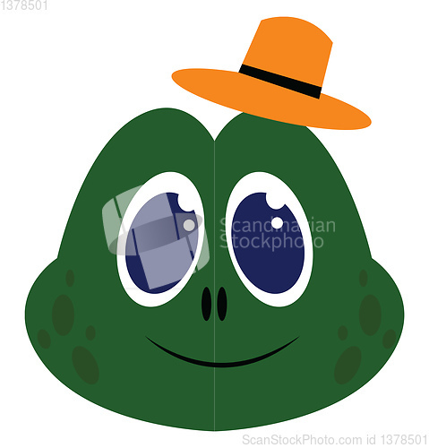 Image of Green frog with orange hat and blue eyes illustration vector on 