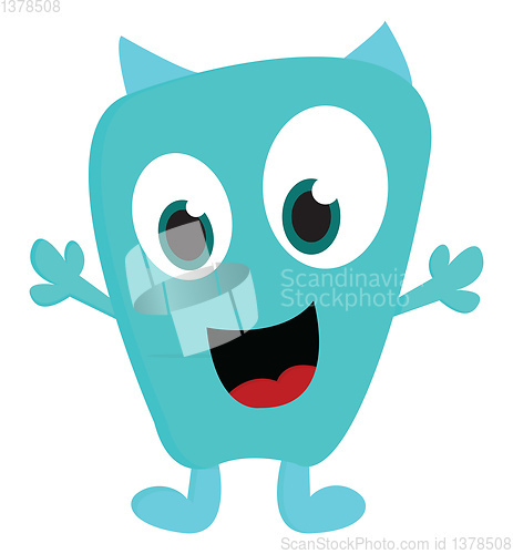 Image of Happy blue monster with horns vectro illustration on white backg