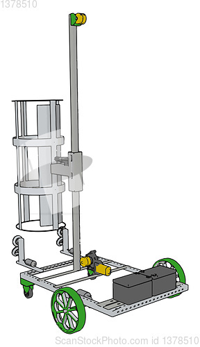 Image of Simple basket lift construction vehicle with green wheels vector