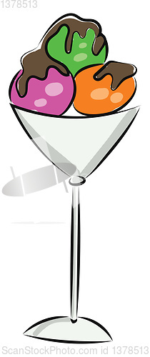 Image of An ice cream glass cup with three scoops of ice cream, vector or