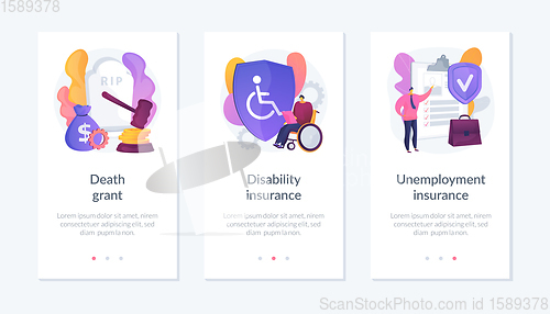 Image of Workers social security policies app interface template.