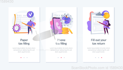 Image of Paper tax filing app interface template.