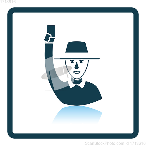 Image of Cricket umpire with hand holding card icon