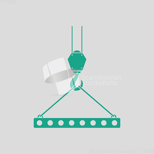 Image of Icon of slab hanged on crane hook by rope slings 