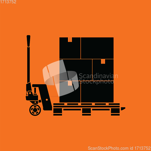 Image of Hand hydraulic pallet truc with boxes icon