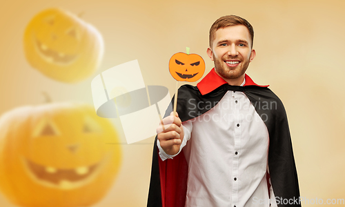 Image of happy man in halloween costume of vampire