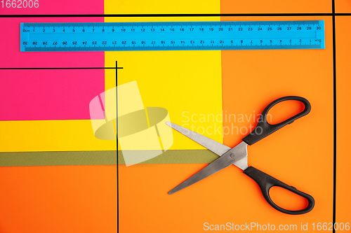 Image of Stationery in bright pop colors with visual illusion effect, modern trendy line art