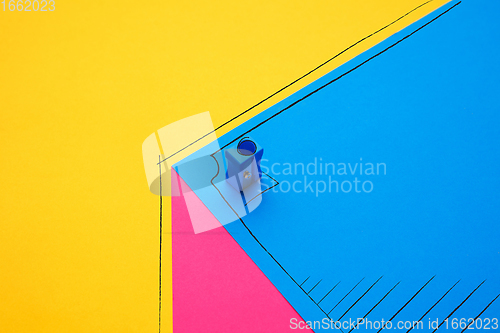 Image of Stationery in bright pop colors with visual illusion effect, modern trendy line art