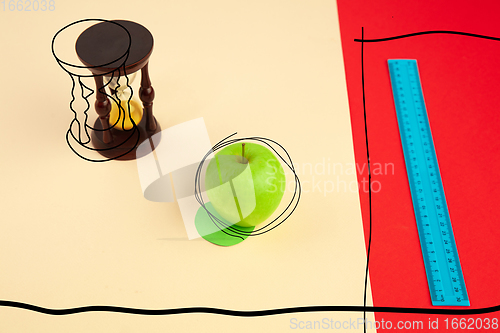 Image of Stationery in bright pop colors with visual illusion effect, modern trendy line art