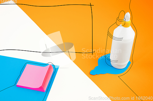 Image of Stationery in bright pop colors with visual illusion effect, modern trendy line art