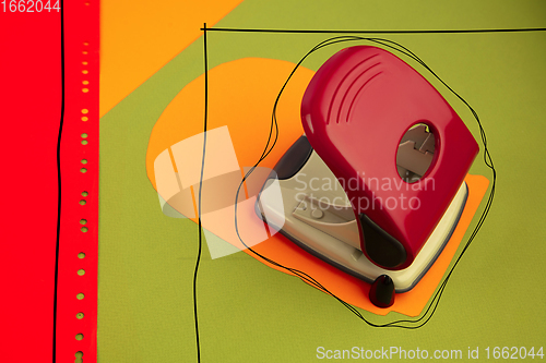 Image of Stationery in bright pop colors with visual illusion effect, modern trendy line art