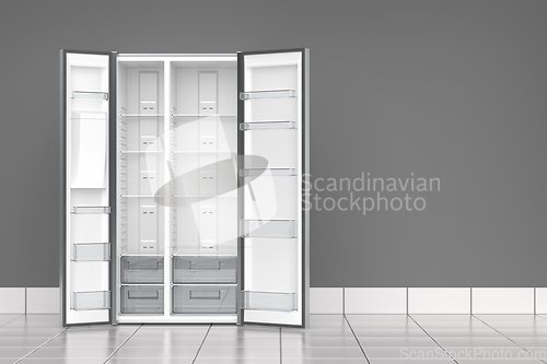 Image of Empty side-by-side refrigerator