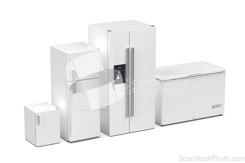 Image of Four different refrigerators