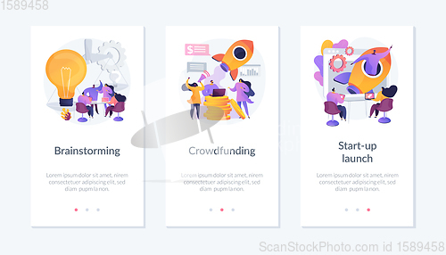 Image of Start-up launching process app interface template.