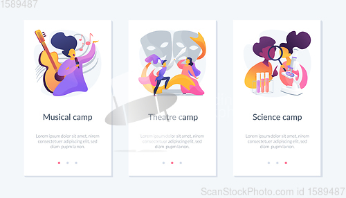 Image of Kids creative and science camps app interface template.