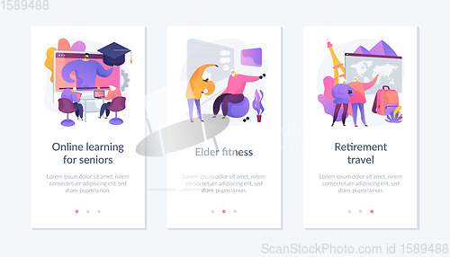 Image of Elder people activities app interface template.