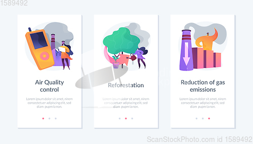 Image of Environment protection measures, flora restoration, atmosphere purification app interface template.