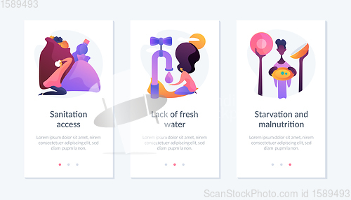 Image of Undeveloped countries problems, environmental pollution consequences app interface template.